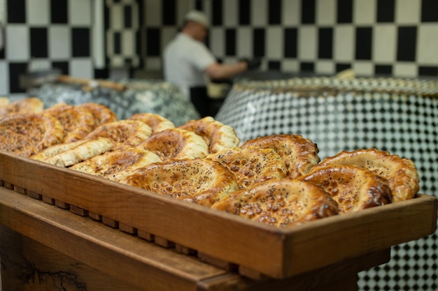 Fresh Armenian bread is on the counter lavash is on display