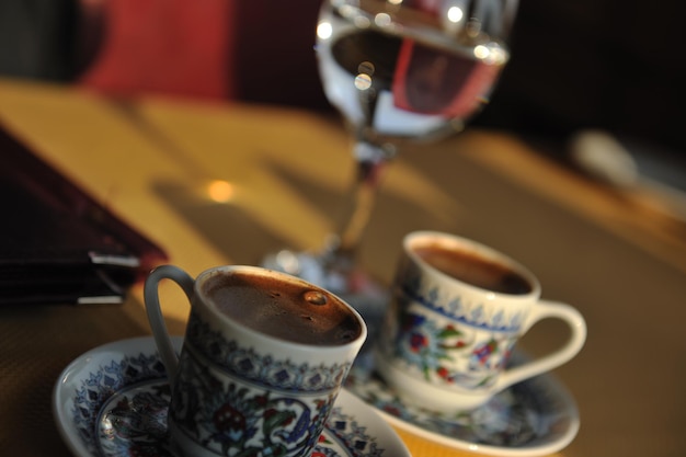 fresh and aromatic turkish coffee cup at restaurant in istanbul