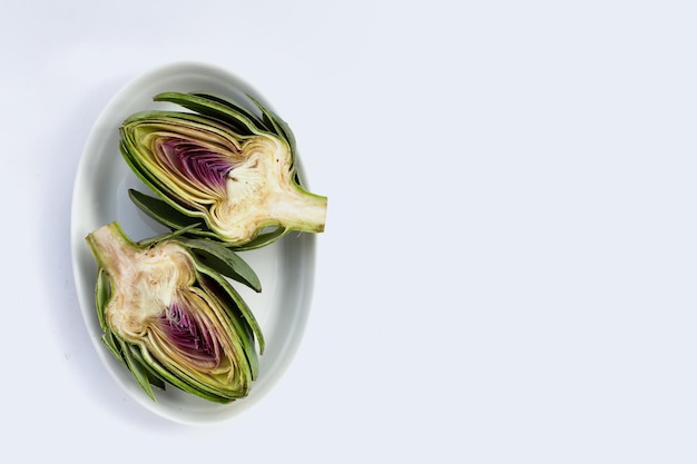 Fresh artichoke on white background