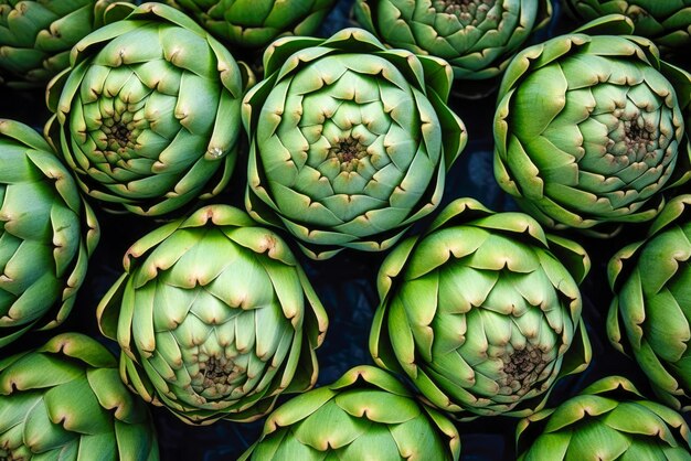 Fresh artichokes on display at a farmers market Generative AI