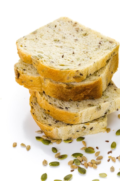 Fresh artisan sourdough seeded bread on the table.