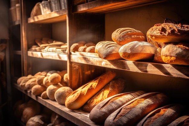 Foto pane fresco artigianale in una panetteria