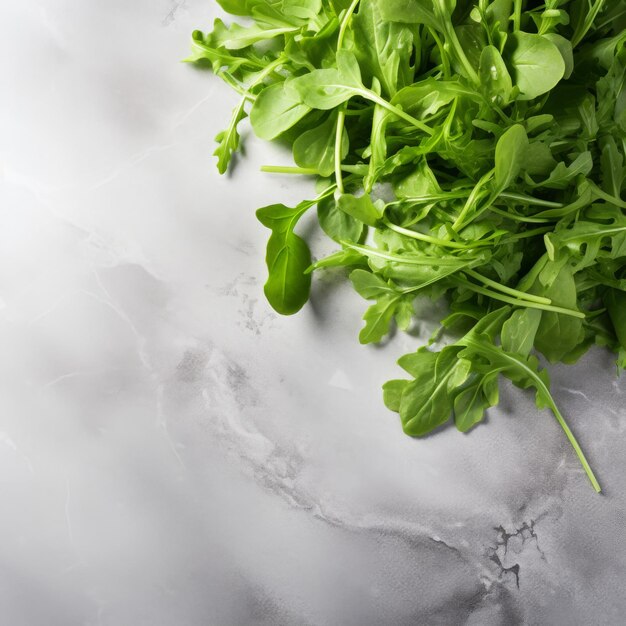 Fresh arugula on a marble background Generative AI