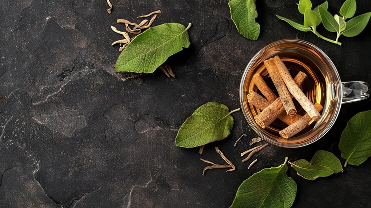 fresh Ashwagandha herbal Tea in glass