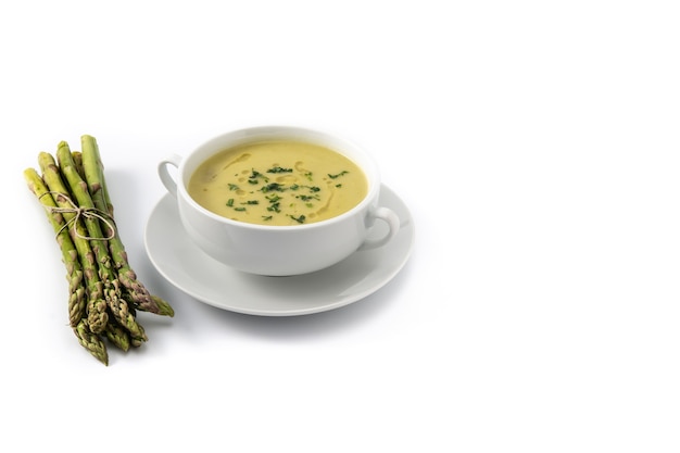 Fresh asparagus soup in a bowl