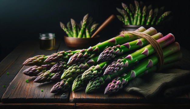 Fresh Asparagus Spears on Wooden Table