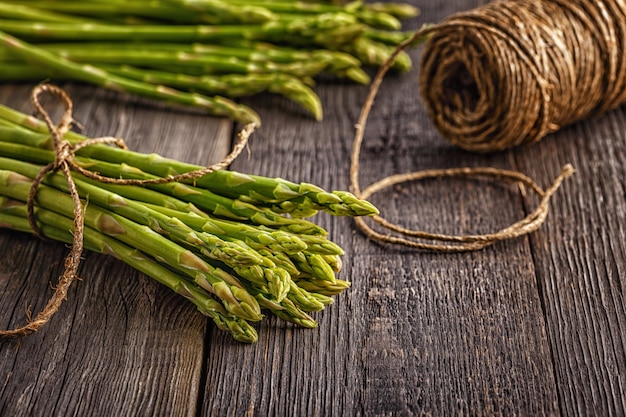 Fresh asparagus tied with rope