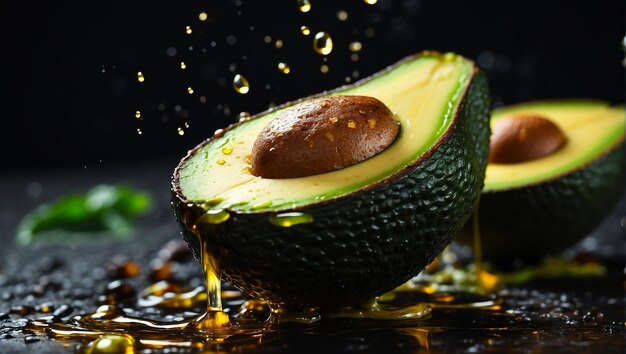 Photo fresh avocado on a dark background