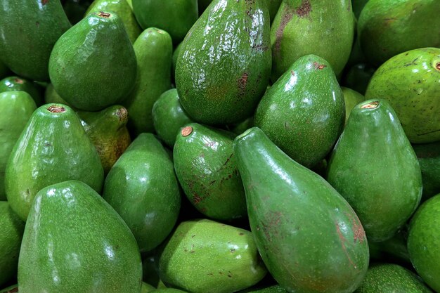 fresh avocado fruits on top view as background