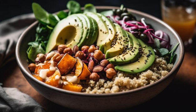 Fresh avocado salad in a rustic bowl generated by AI