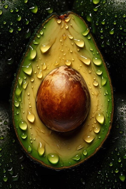 Fresh Avocado seamless background adorned with glistening droplets of water