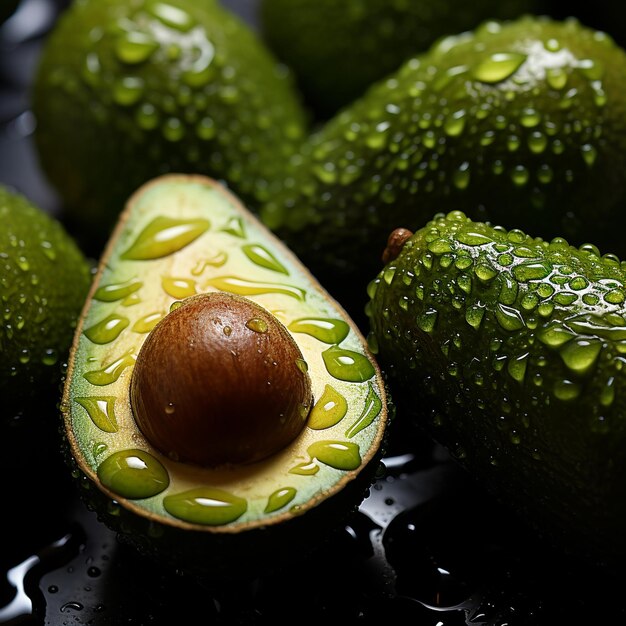 Photo fresh avocado seamless background generative ai