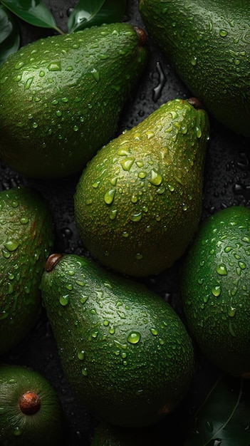 Свежий авокадо бесшовный фон с блестящими каплями воды для пищевой промышленности и производства напитков