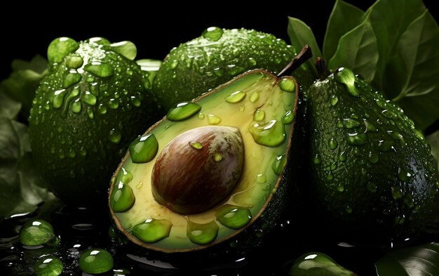 A fresh avocado with water droplets glistening on its surface AI