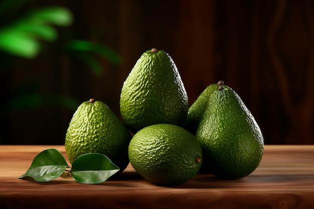 Fresh avocados on a wooden table