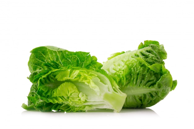 Fresh baby cos (lettuce) on white background