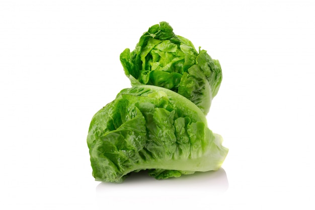 Fresh baby cos (lettuce) on white background