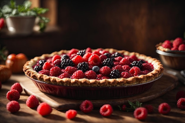 A fresh baked berry pie sharp bright light ai generative