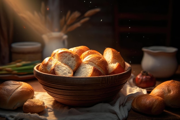 Fresh baked bread in a bowls