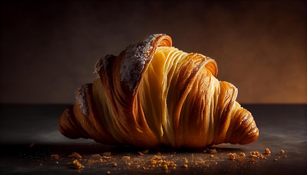 Fresh baked bread on rustic wood background generated by AI