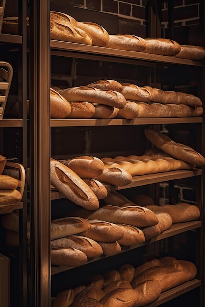 Fresh baked bread in store