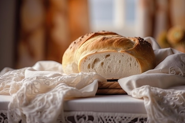 fresh baked bread on table at home