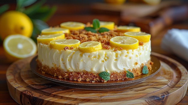 Photo fresh baked homemade lemon cheesecake