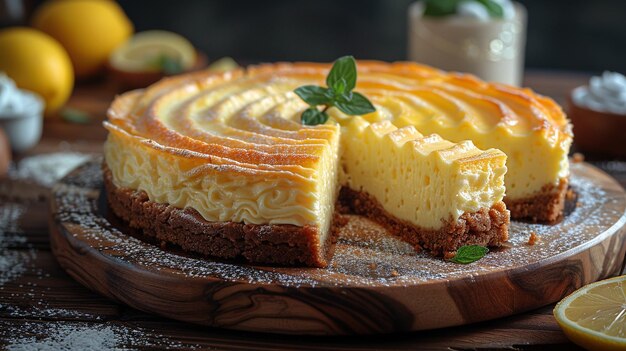 Photo fresh baked homemade lemon cheesecake