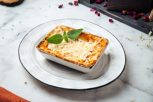 Fresh baked italian lasagna casserole on table