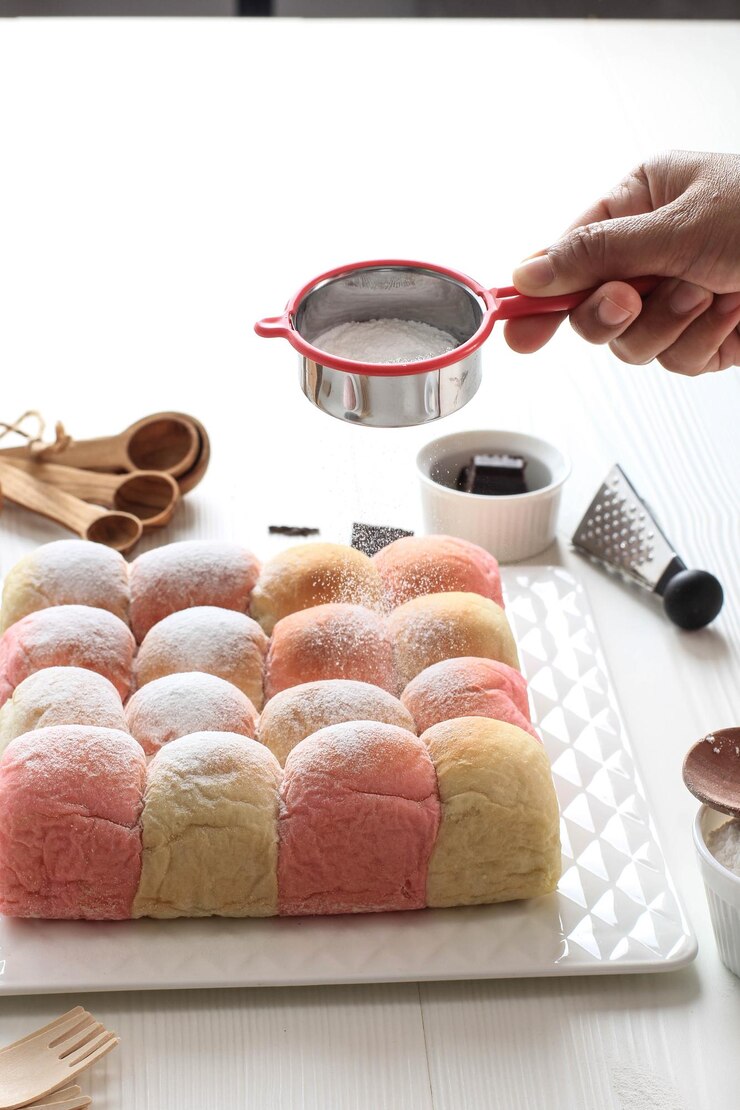 Photo fresh baked japanese soft and fluffy bun bread, popular as hokaido milk bread  with pastel colours