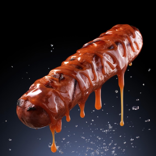 Fresh baked juicy flying sausage Generative AI