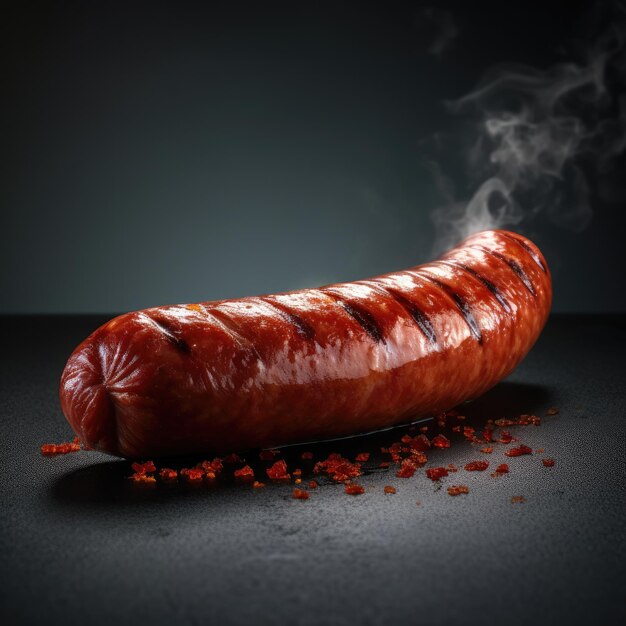 Fresh baked juicy sausage with smoke in the background Generative AI