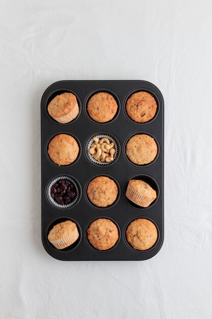 Fresh baked muffins in a baking pan