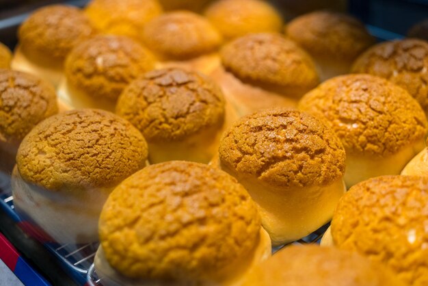 Fresh baked pineapple bun on the tray