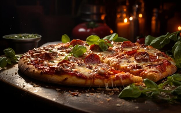 Fresh baked pizza closeup