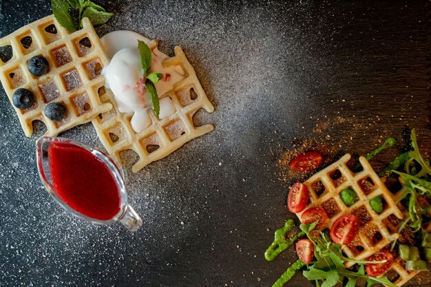 Fresh baked sweet and salty Belgian waffles