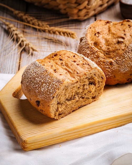 Fresh baked whole grain loaves of bread