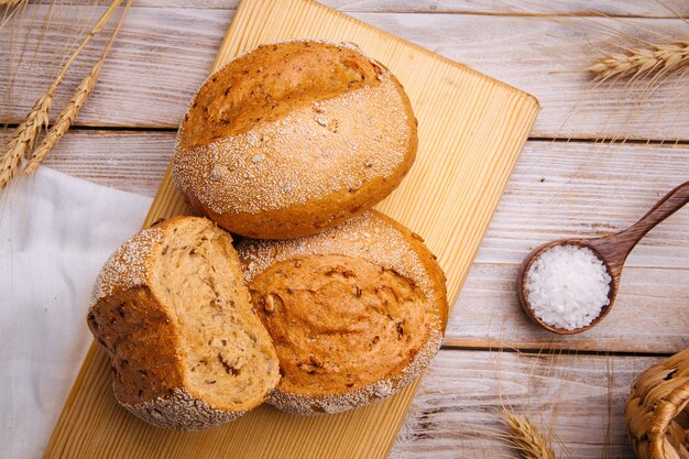 Fresh baked whole grain loaves of bread