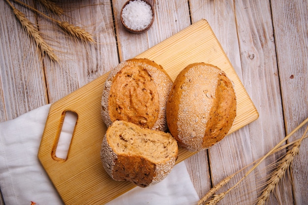 Fresh baked whole grain loaves of bread