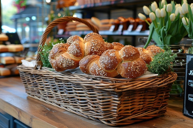 fresh bakery product with basket professional advertising food photography