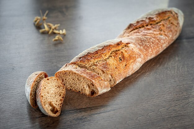 Fresh bakery on wooden table