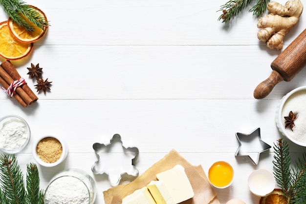 Fresh baking ingredients for Christmas cookies