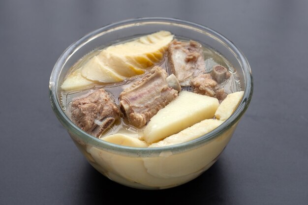 Fresh bamboo shoots with pork ribs soup