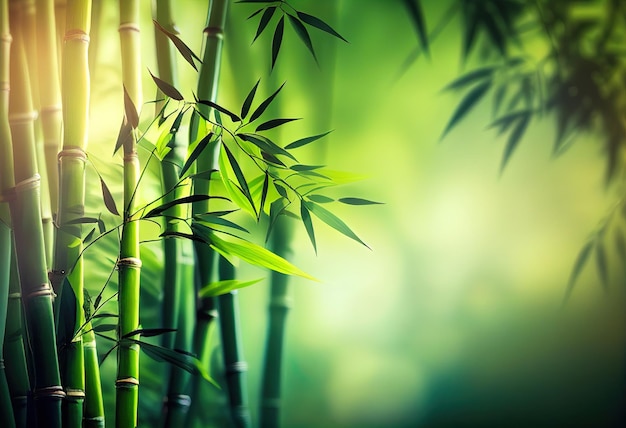 Fresh Bamboo Trees In Forest With Blurred BackgroundxAillustration AI generative