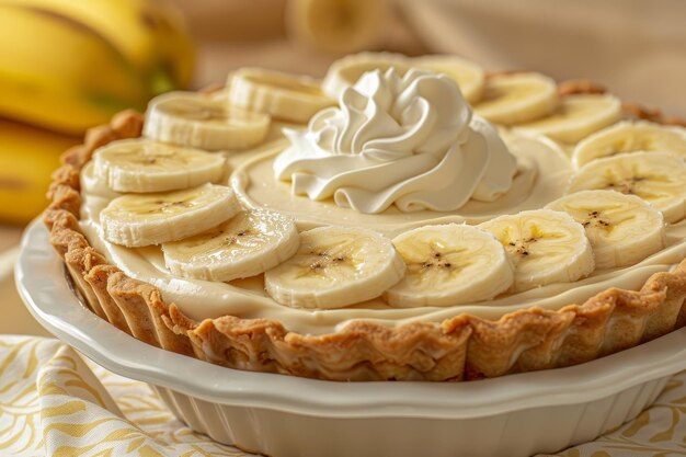 写真 テーブル上の新鮮なバナナクリームパイ