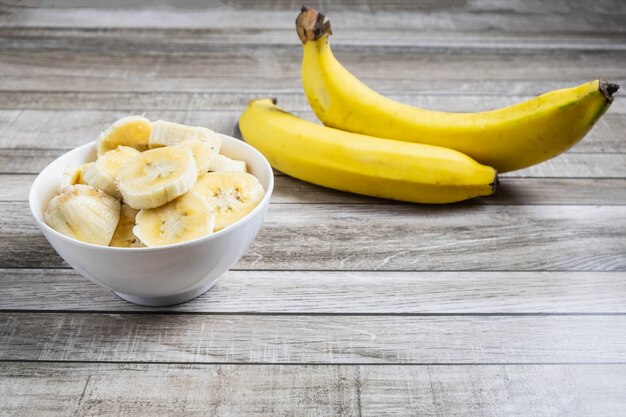 Fresh banana on a wooden table