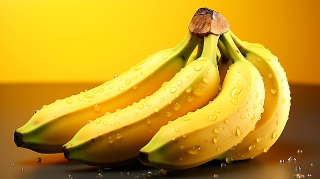 Fresh banana on yellow