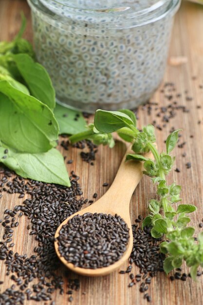 Fresh basil with seed