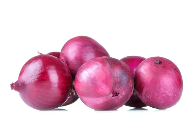 Fresh beautiful red onion close-up on white isolated background. Vegetables