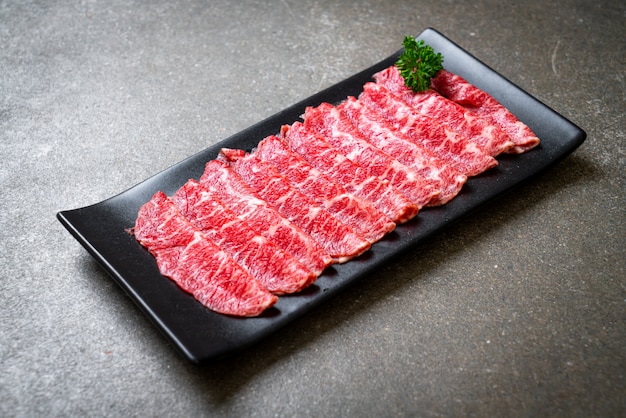 fresh beef raw sliced with marbled texture